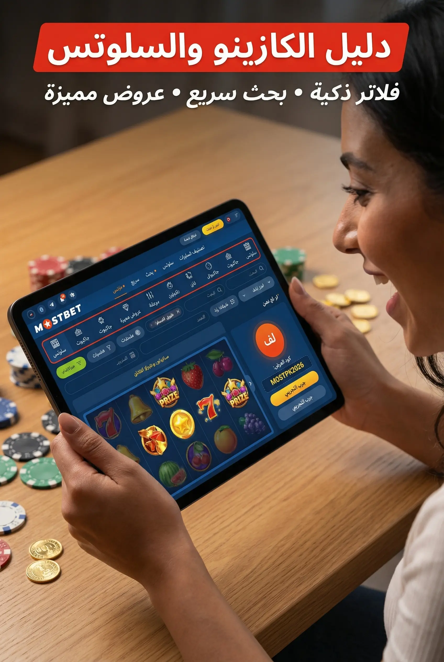 صورة عمودية لقسم الكازينو والسلوتس في Mostbet
